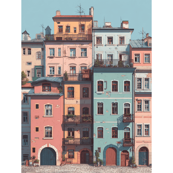 Colorful European Buildings Canvas Print Wall Art for Living Room Office Kitchen Dining Room