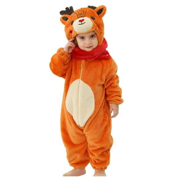 Odeerbi Infant Boys Girls Animal Dress Up Clothes Flannel Fleece Jumpsuits Winter Thermal Hooded Rompers Infant Cute Bodysuit Long Sleeve Hooded Onesie Infant Clothes Orange