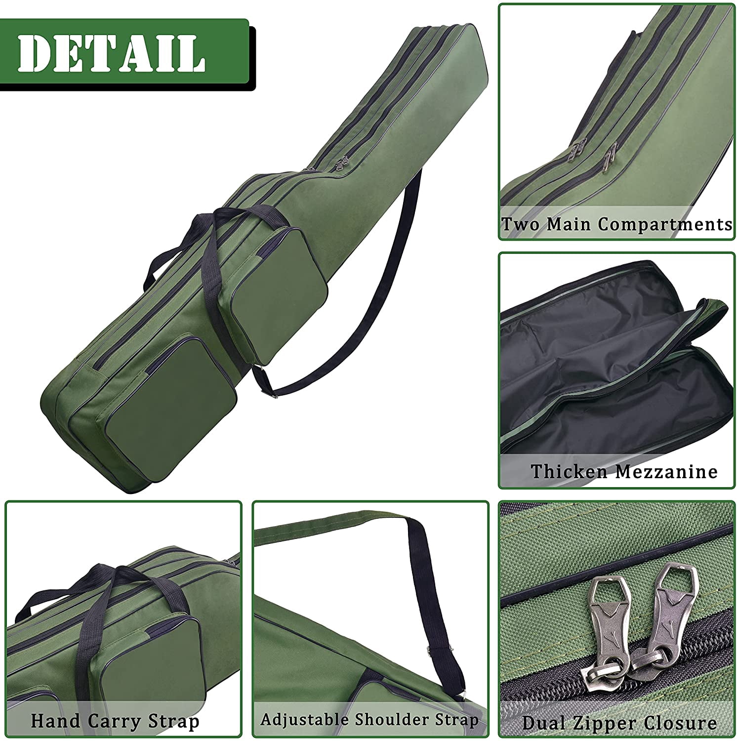Fishing Rod Case 4.27 ft Fishing Pole Bag Case Portable Fishing Pole Case for Travel Waterproof Fishing Rod Reel Organizer Oxford Fishing Gear Bag for Saltwater Freshwater Ice Fishing Gift for Men
