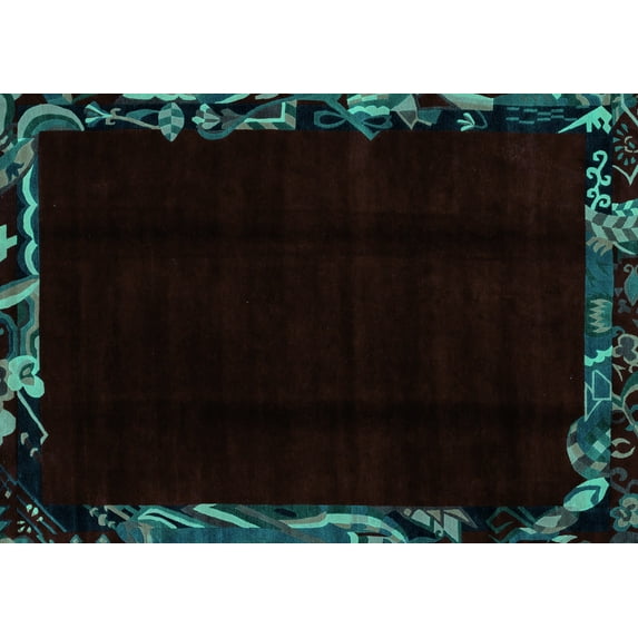 Ahgly Company Indoor Rectangle Abstract Turquoise Blue Modern Area Rugs, 6' x 9'