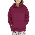 thumbnail image 2 of Zedker Casual Loose Solid Color Long Sleeve Hooded Sweatshirts for Women,Trendy Elastic Cuffs Comfy Fall Hoodies with Kangaroo Pocket,Wine,XL, 2 of 7