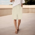 thumbnail image 7 of vigerkar Women's Bermuda Shorts Knee Length Elastic Waist Drawstring Workout Athletic Long Shorts with Pockets (Beige, M), 7 of 7