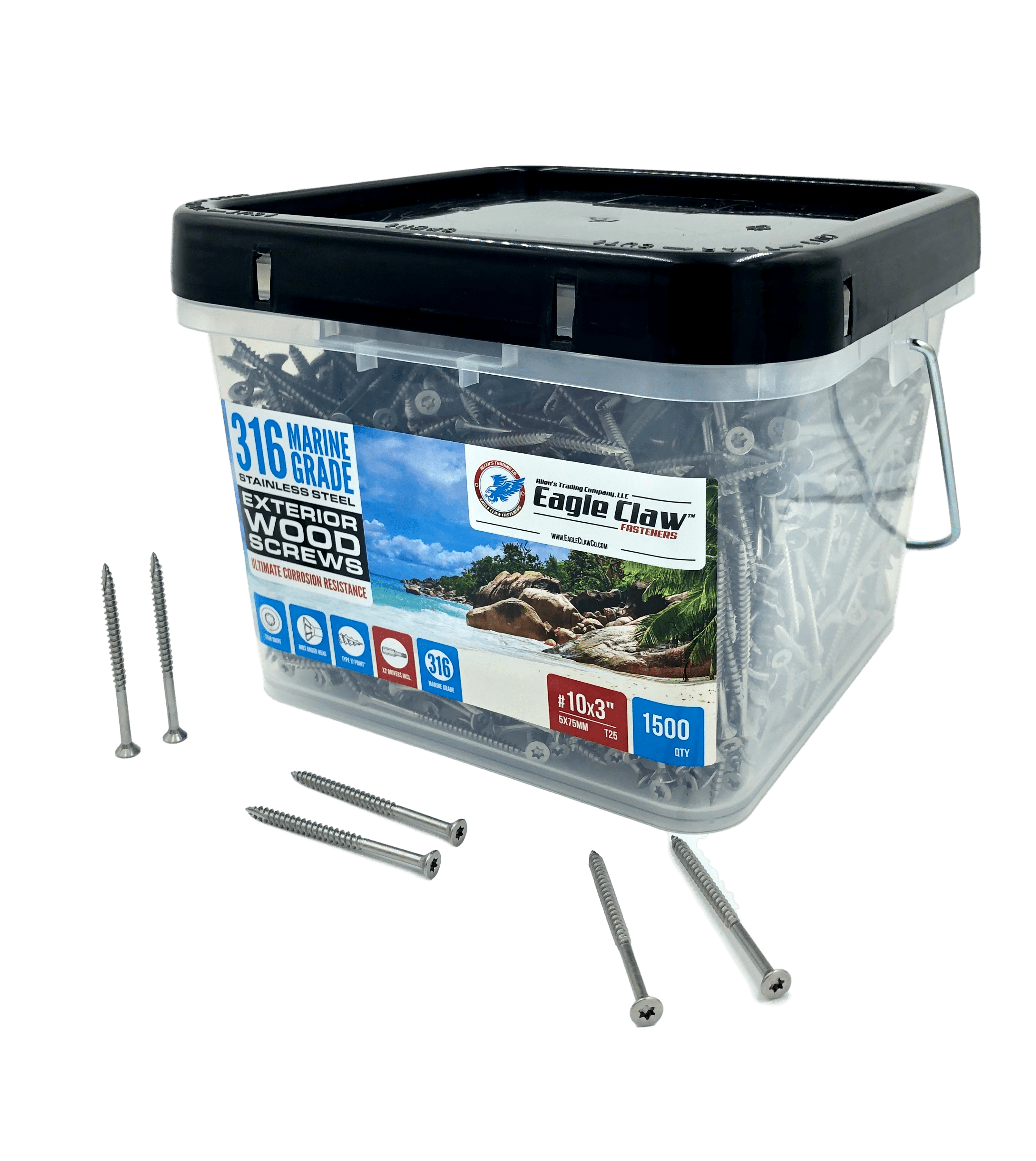 10 x 3 Inch 316 Marine Grade Stainless Steel Wood Screws 1500 Pack T25