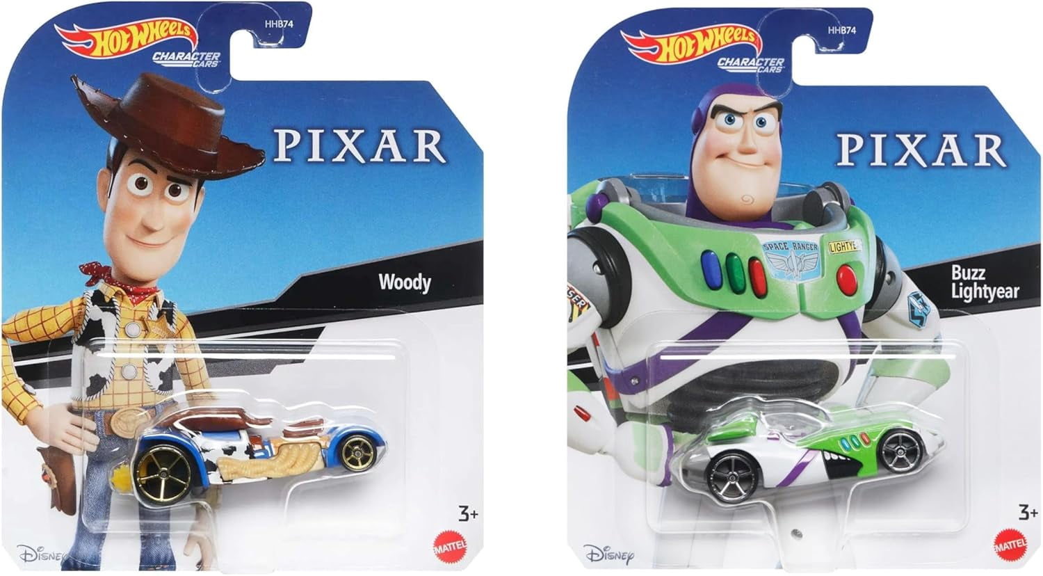 Hot Wheels Toy Story Character Cars, Woody and Buzz Lightyear Die-Cast Vehicles, Disney Pixar Collection, Ages 3+