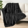 thumbnail image 2 of PAVILIA Fleece Throw Blanket for Couch with Pom Pom Fringe, Black, Soft Cozy Fuzzy Flannel Blanket for Sofa Bed, Large Lightweight Plush All Season Throw, 60x80 Inches, 2 of 9