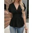 thumbnail image 2 of Musefolio Women's Summer V-neck Waist Shirt Pleated Breathable Elegant Casual Peplum Ruffle Hem Puffy Skirt Top S-2XL, 2 of 6