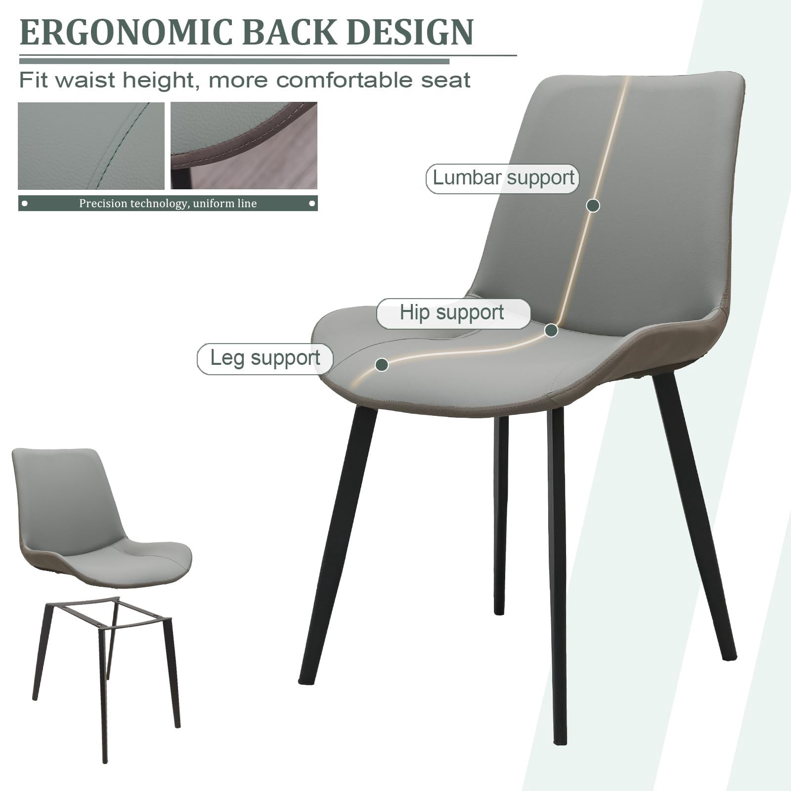 Light Grey & Dark Grey PU Leather Dining Chairs Set of 4, Modern Upholstered Kitchen Chairs with Metal Legs, Armless Side Chairs for Dining Room, Restaurant, Living Room & Meeting Room
