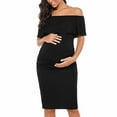 thumbnail image 2 of Annhoo Women's Maternity Outfits for Photoshoot Off Shoulder Solid Color Dress Ruffle Sleeveless Trendy Bodycon Dresses, 2 of 7