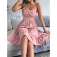 thumbnail image 6 of Women's Square Neck Spaghetti Strap Tiered High Waist Flowy Casual Mini Dress Pink S, 6 of 10
