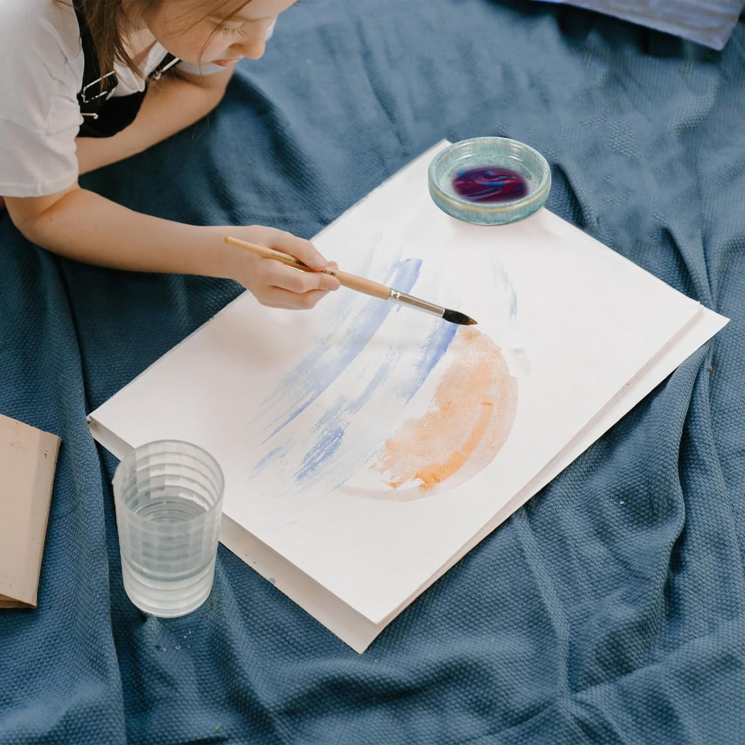 ABPETE 1 Set Ceramic Palette Artist Mixing Trays Porcelain Watercolor Tray Artists Palette Color Display Plate Watercolor Tray Ceramic Artist Paint Round Tray Ceramics Nail Plate Gouache