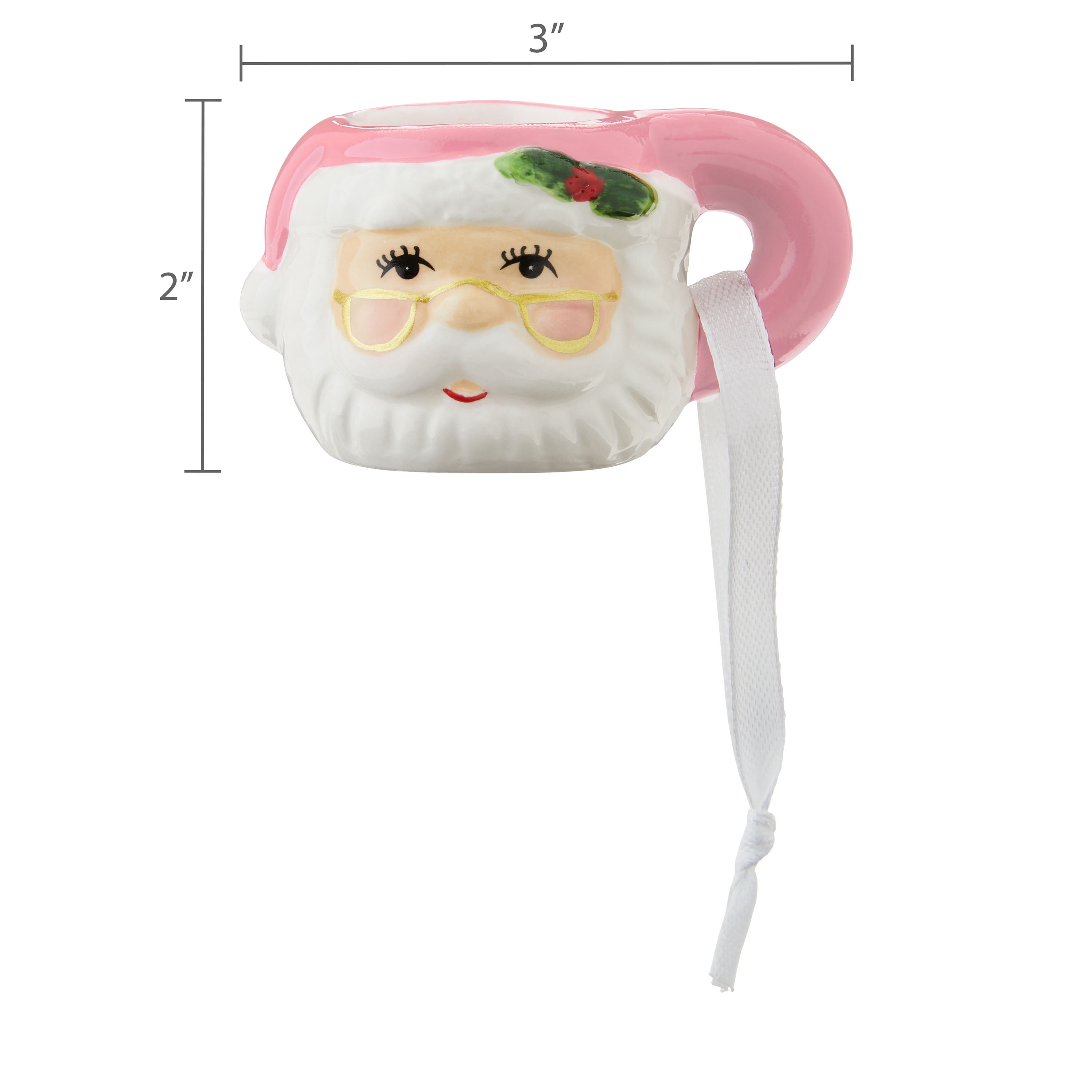 Mr. Christmas Miniature Santa Mug Hanging Ornament Decoration, Pink, 1.45"