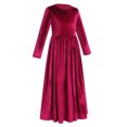 thumbnail image 2 of FYMNSI Girls Velvet Christmas Dress Evening Party Dress Vintage Long Sleeve Ruffle Maxi Gown with Pockets 11-12 Years Wine Red, 2 of 5