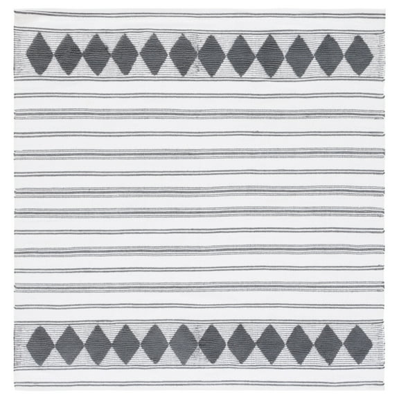 SAFAVIEH Montauk Foliage Striped Cotton Area Rug, Dark Grey/Ivory, 6' x 6' Square