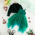 thumbnail image 4 of Conjunto de dos piezas de top navideño con cuello vuelto y manga larga para niña y falda acampanada sin tirantes de red irregular, vestido de algodón para niña, 4 of 9