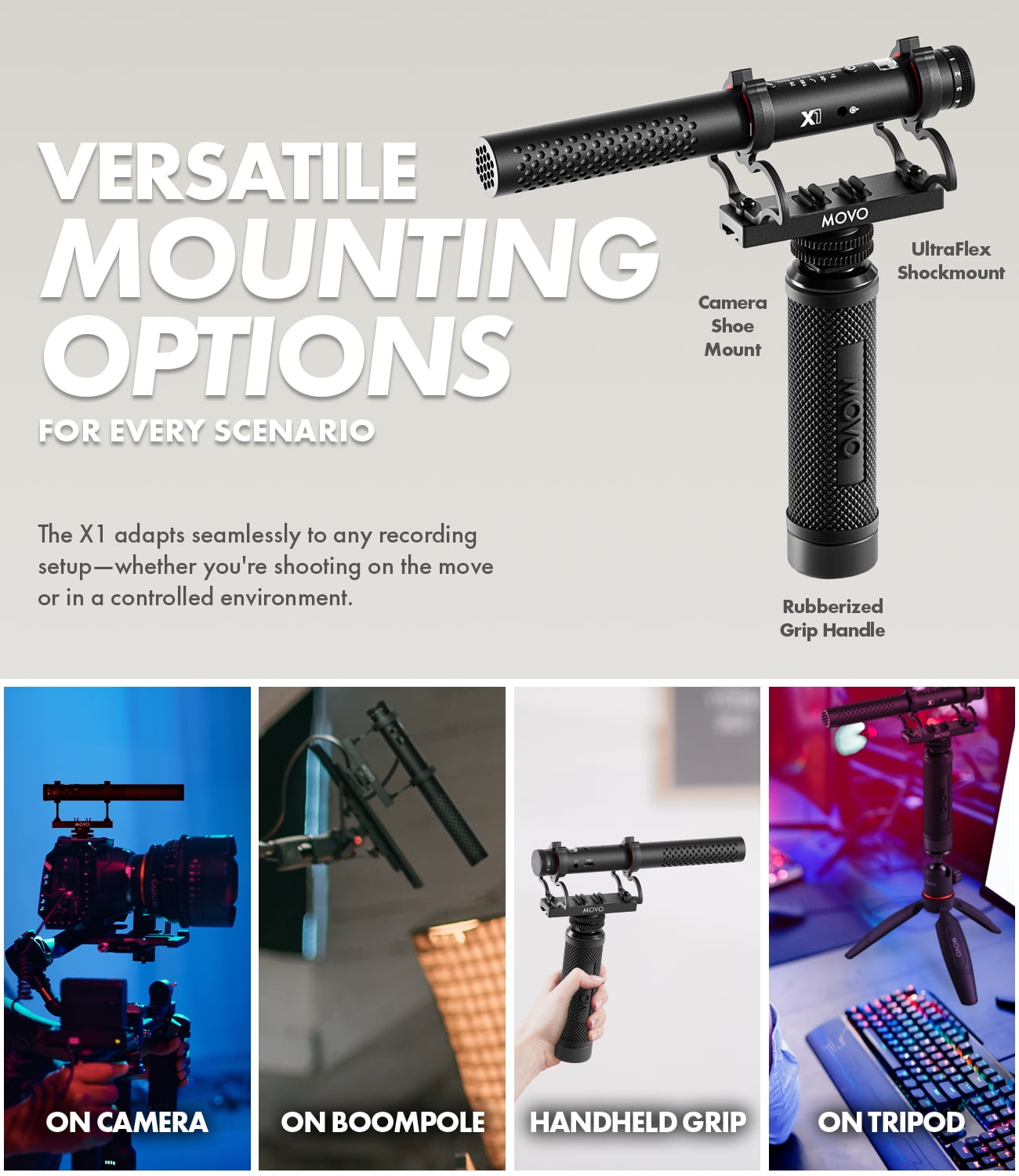 Movo X1 Supercardioid Shotgun Microphone - 3.5mm/XLR/USB-C Camera Mic for DSLR, Smartphones, and Computers - Professional Boom Microphone with Advanced Audio Controls, Tripod, and Accessories