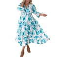 thumbnail image 5 of Liacowi Women's Boho Floral Midi Dress Long Sleeve V Neck Tiered Smocked Beach Flowy Long Dress, 5 of 9