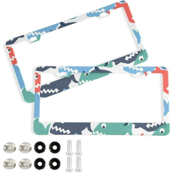 Coolnut Shark License Plate Frames 2 Pack, Waterproof Aluminum Alloy Car Tag Holder 2 Holes License Plate Covers with Screw Caps Auto Accessories