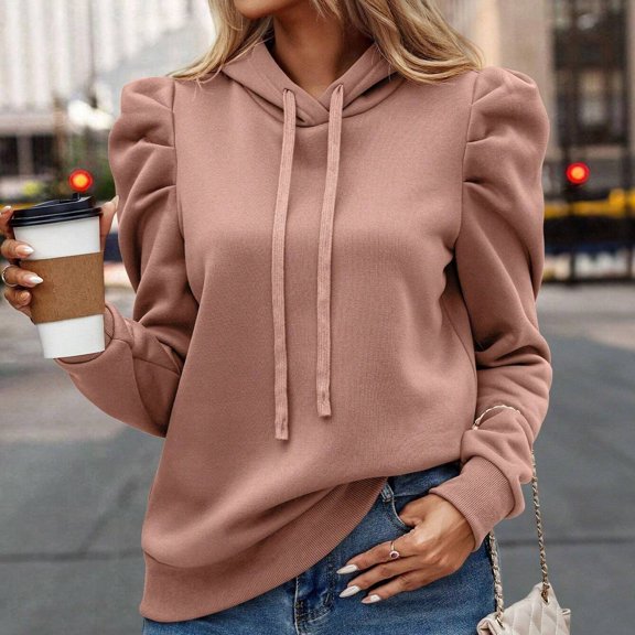 TIANZEN Women Casual Puff Long Sleeve Hoodies Pullover Sweatshirts Loose Fit Solid Shirts Fall Fashion Sweatshirt Hoodies Female