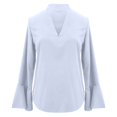 thumbnail image 4 of Holzkary Women's Long Bell Sleeve Tops Ruffle Blouse for Work Dressy Casual Work Tunic Shirts Clothes 2025 Fashion V Neck Drilling Solid Color Long Sleeve Blouses Light Weight Work Shirts White M, 4 of 5