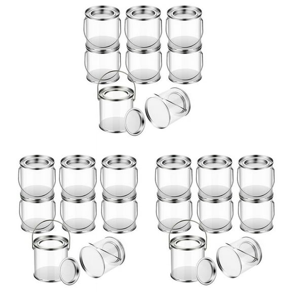 Paint Bucket Clear Bucket with Metal Lids and Handle Decorative Clear Plastic Bucket Storage Clear Paint Can 24 Pack