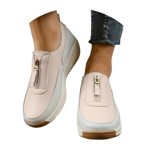 Mepaouo Platform Sneakers for Women Round Toe Slip on Wedge Loafers Comfort Work Casual Walking Shoes