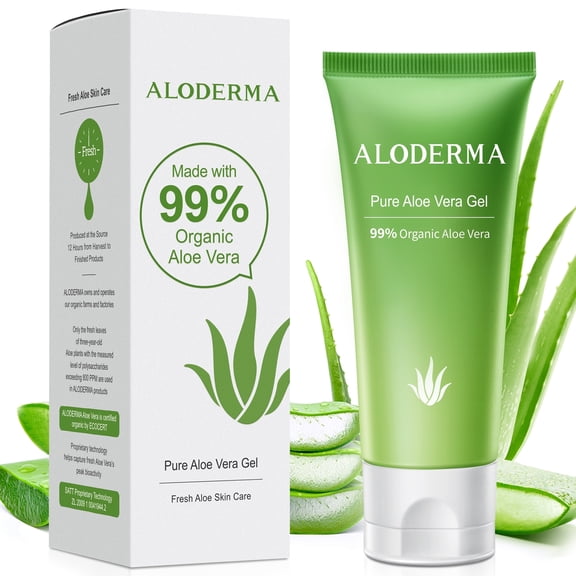 Aloderma 99% Organic Aloe Vera Gel, Bottled within 12 Hours of Harvest (114g, 4.0 oz), No Sticky Residue - No Powder Concentrates or Water Added - Eco-Friendly