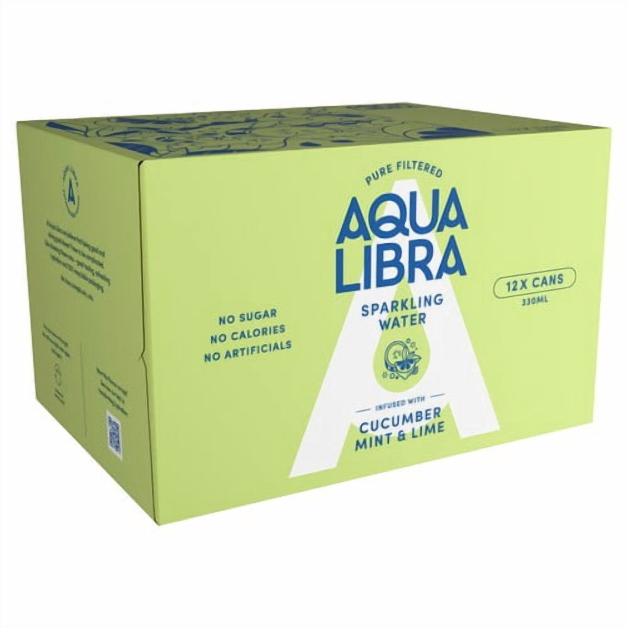 Aqua Libra Cucumber, Mint & Lime Infused Sparkling Water 12 x 330ml, British Import (Pack of 2)