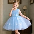 thumbnail image 7 of Sky Blue Girls Sequin Butterfly Tulle Dress Sleeveless A-Line Sparkly Party Gown for Kids Little Girl,Size 5-6T, 7 of 7