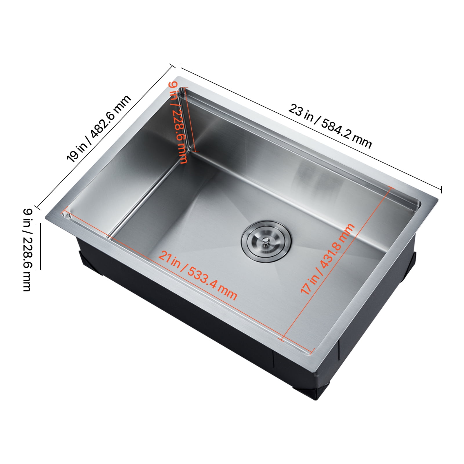 KFFKFF 23-inch Undermount Kitchen Sink,  304 Stainless Steel Single Bowl Drop-In Farmhouse Basin with Ledge & Various Add-ons, Domestic Dishwasher Sinks Suitable for Workstation, RV