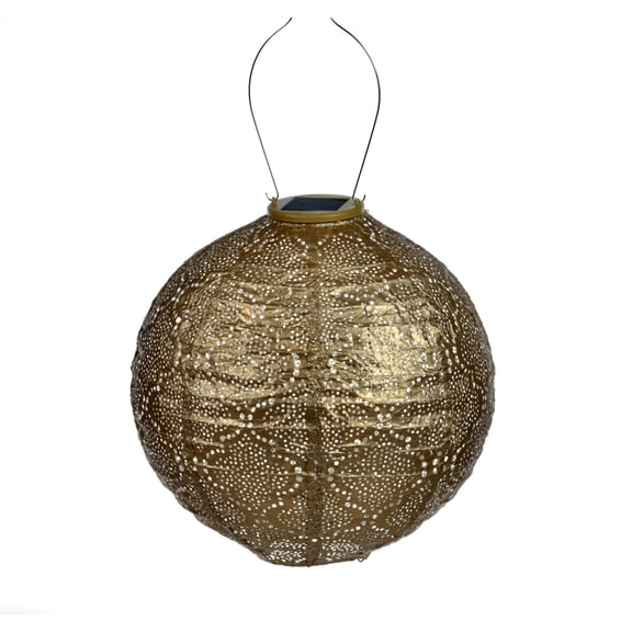 Esschert Design Round LED Lighted Bazaar Lantern - 17.5" - Gold