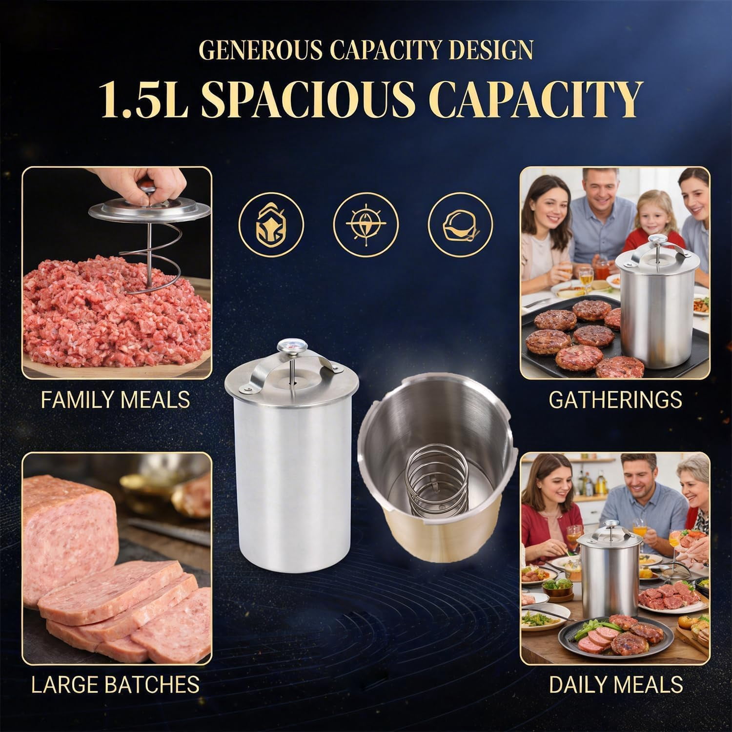 Deli Meat Press Stainless Steel, Ham Maker with Thermometer, Deli Meat Maker, Simple to Operate，for The Processing of Various Meat Products, Such as Ham and Meat Patties (2pcs)