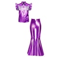 thumbnail image 3 of iiniim Girls Western Cowgirl Outfit Ruffled Sleeves Press Buttons Tassel Metallic Tops with Split Bell-bottom Pants for Theme Party Purple 8, 3 of 7