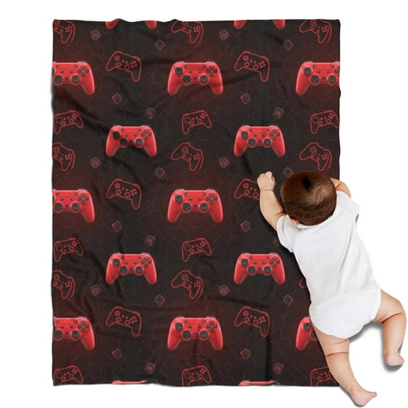 Red Controllers Games Icons Black Pattern Blanket,Comfortable Soft Flannel Throw Blanket,All Season,Warm Lightweight Blankets for Sofa Bed Couch Living Room Chair,30"x40"