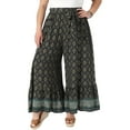 thumbnail image 4 of Agnes Orinda Women's Plus Size Wide Leg Pants Belted Boho Print High Waisted Palazzo Pants Flowy Summer Beach Trousers with Pocket 1X Black, 4 of 6