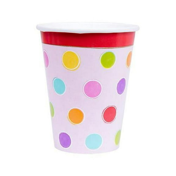 American Greetings Disposable Paper Cups, 9 oz, Polka Dot, Birthday, 8 Count, (1 Pack)