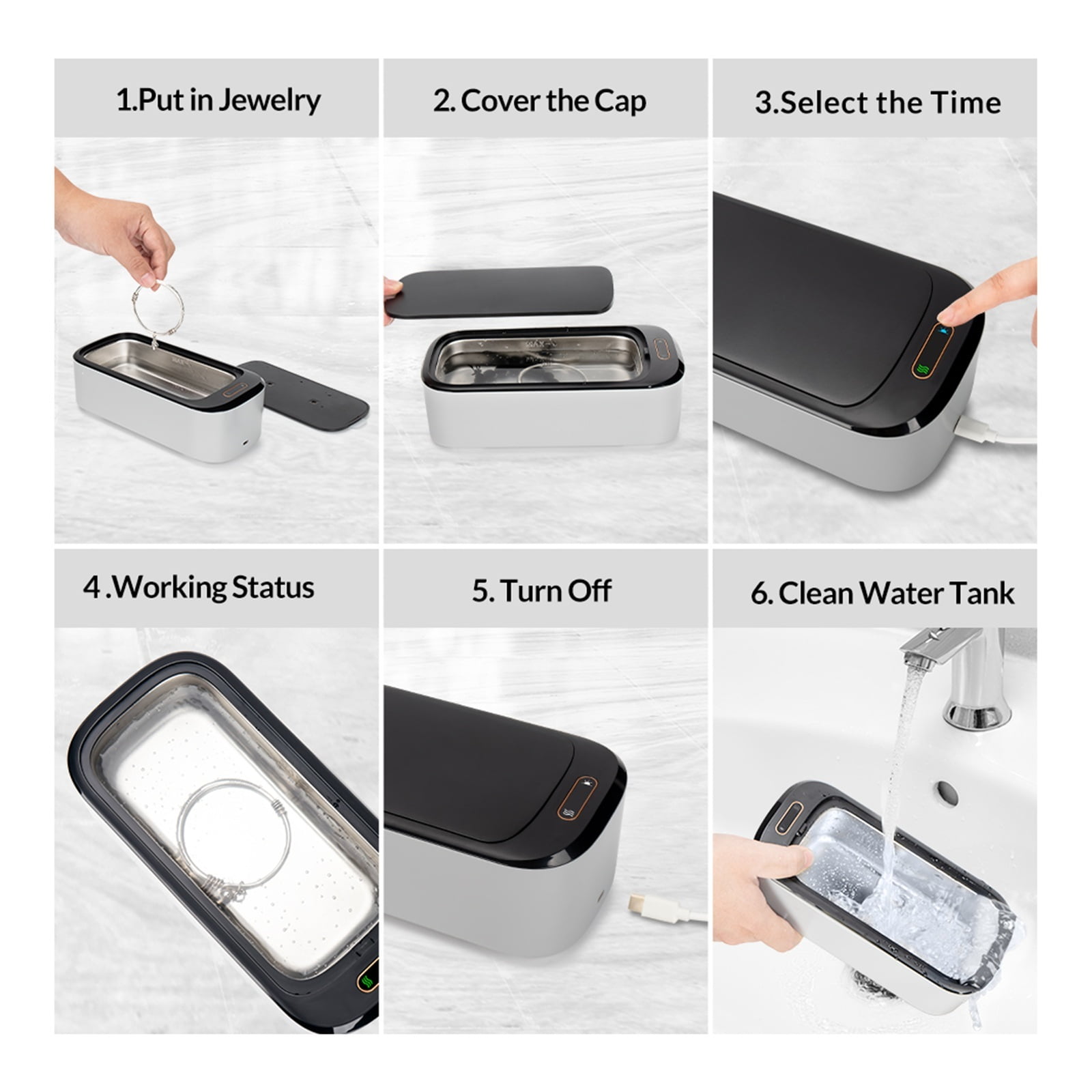 Ultrasonic Cleaner 46KHz Frequency 550ml Vibration Washing Machine Jewelry Cleaning Machine