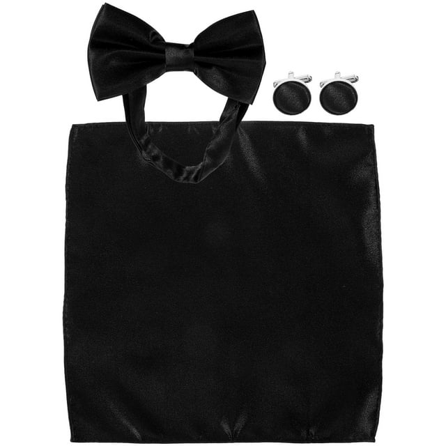 KAKOWELY 1 juego de pajaritas preatadas para hombre, gemelos de bolsillo, pañuelo cuadrado para novios y padrinos de boda.
