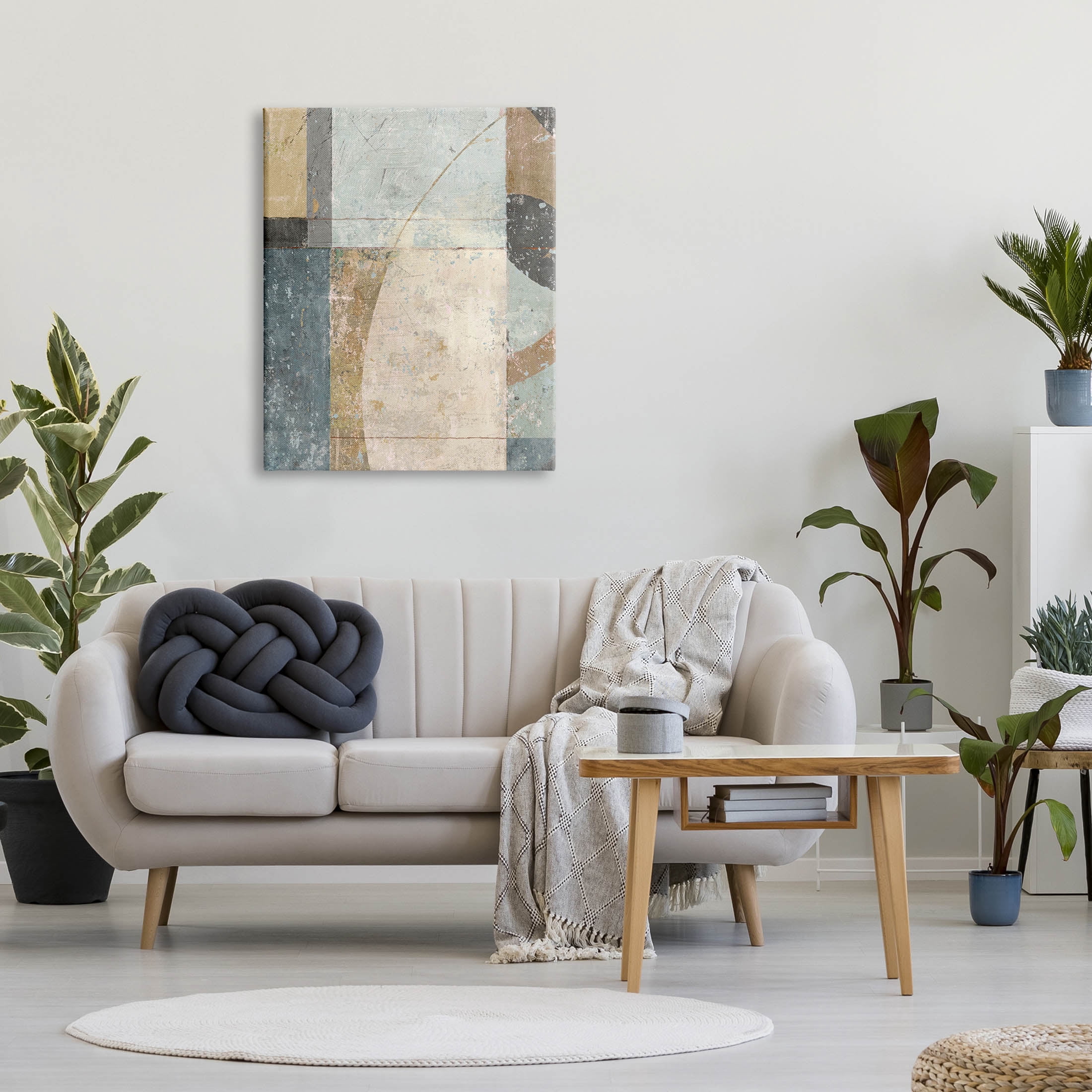 Weathered Geometric Shapes Abstract Painting Gallery Wrapped Canvas Print Wall Art