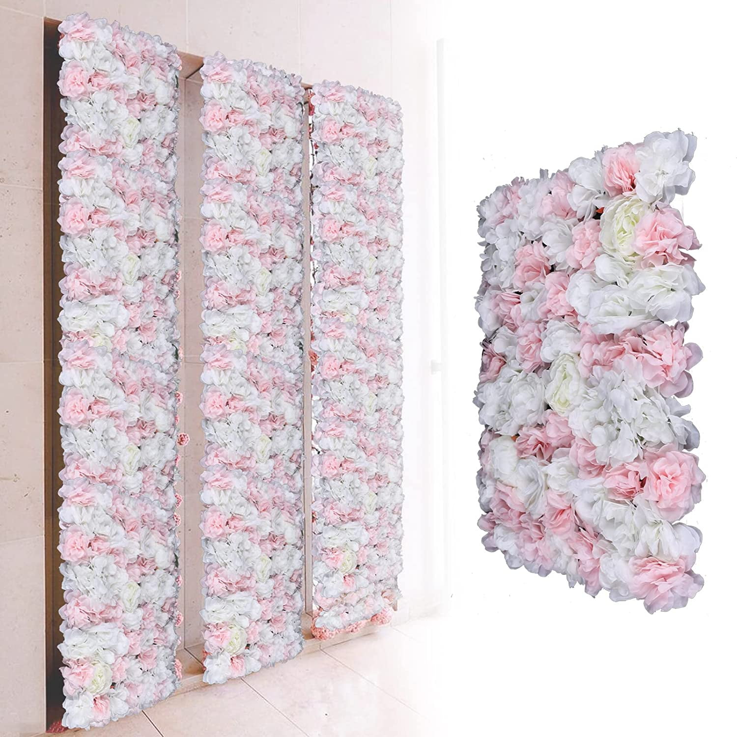 Miumaeov 12 Pack Artificial Flower Wall Decor 3D Pink White Rose Wall