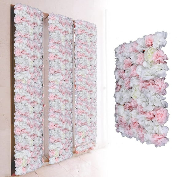 Miumaeov 12 Pack Artificial Flower Wall Decor 3D Pink White Rose Wall Panel 24" X 16" Artificial Flower Wall Mat Silk Rose Flower Panels for Wedding Party Bridal Baby Shower and Event Decoration