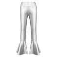 thumbnail image 3 of Linjinx Kids Girls Boys Shiny Metallic Ruffle Flared Bell Bottoms Pants Performance Yoga Dance Silver 8, 3 of 6
