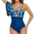 thumbnail image 3 of Wosthever Traje de baño de mujer de moda de un solo hombro estampado traje de baño cómodo traje de playa portátil Sexy ropa Traje de baño Azul oscuro L, 3 of 6