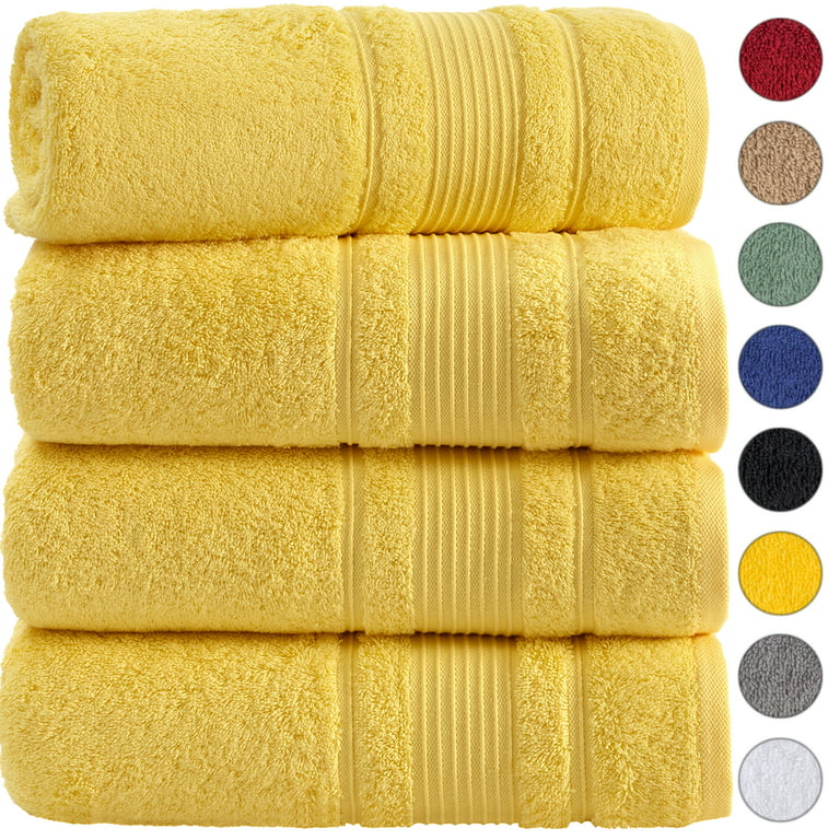 Qute Home Luxury 4 Piece Cotton Bath Towel Set, Yellow 