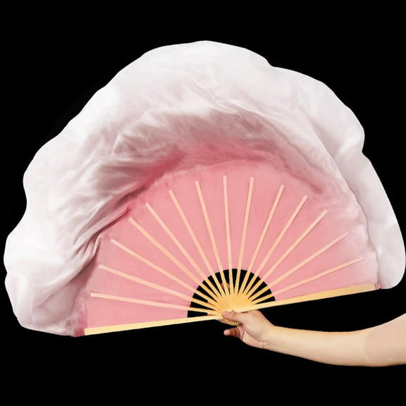 Veil Fan Real Silk Dance Long Fans,Belly Dance Bamboo Fans ,Handmade Dance Silk Bamboo Fans for Party Performance Dance Props