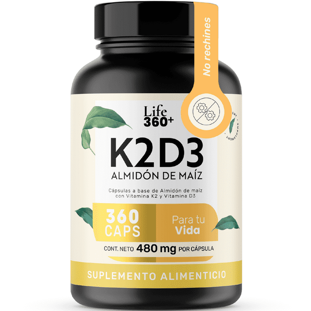 LIFE 360+ K2D3 Vitamina K2 y D3 360 Cápsulas Suplementos Alimenticios