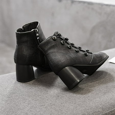 

Womens Medium Heel Ankle Boots Side Zipper Chunky Stacked Heel Booties Shoes for Ladies Women