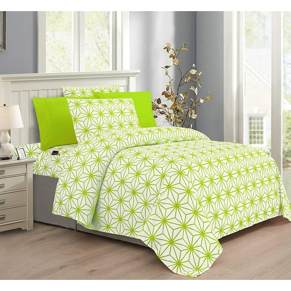 Mocassi Cube Collection 6-Piece Sheet Set, Deep Pocket 1500 Thread Count, Fade, Stain, and Wrinkle Resistant, Full, Margarita Lime