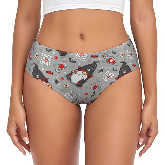 Balery Halloween Gnome Ropa Interior de Algodón para Mujer con Dibujo – Braguitas Cómodas y Elásticas, Estilo Clásico-Small