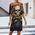 thumbnail image 2 of Sunflower Skull (5) Women's Off The Shoulder Ruffles Summer Wedding Guest Loose Casual Party Beach Dress, 2 of 9