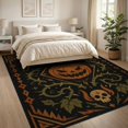thumbnail image 3 of ODIKA 8'x10' Washable Area Rug Non-Slip Chair-Friendly Mat Orange Black Gothic Pumpkin and Skull Design Elegant Seasonal Motif with Star Leaf for Dining Room, Large Office, Lounge, 3 of 7